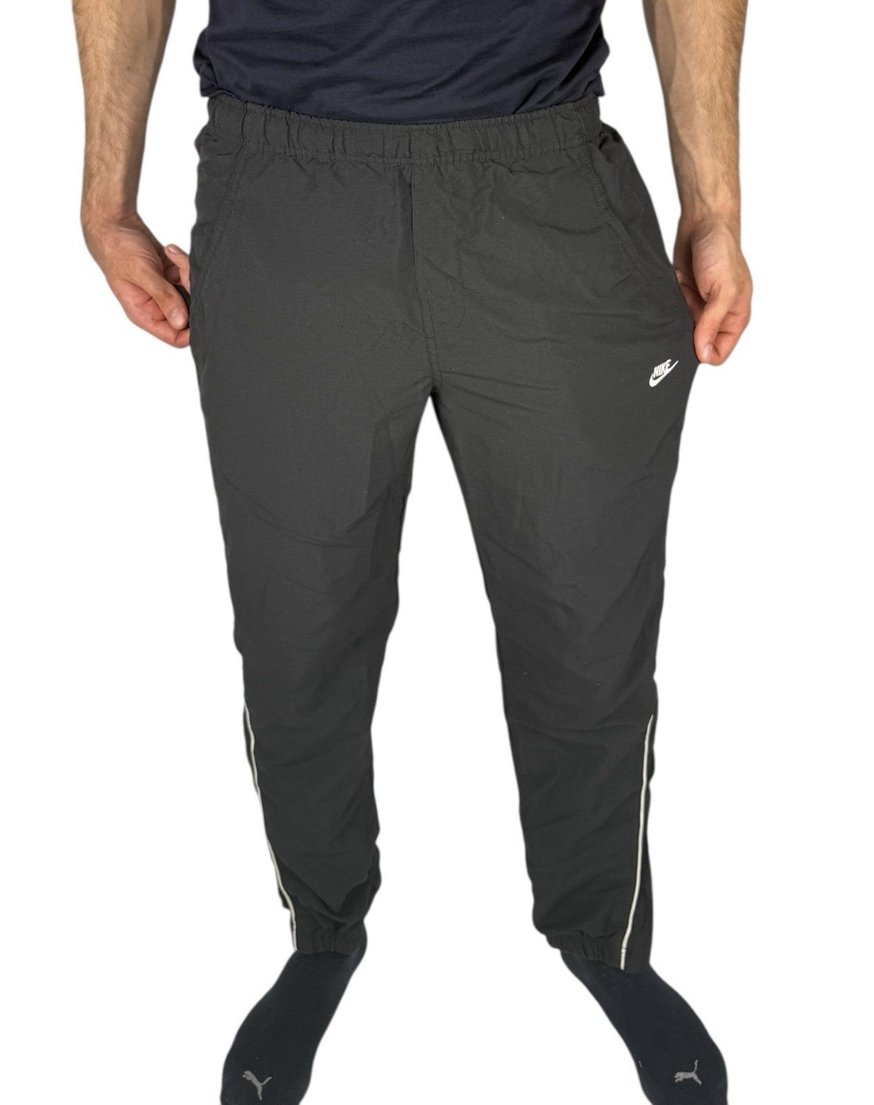 Nike Track Pants Open-Leg – Schwarz, Größe M, Vintage Nylonhose