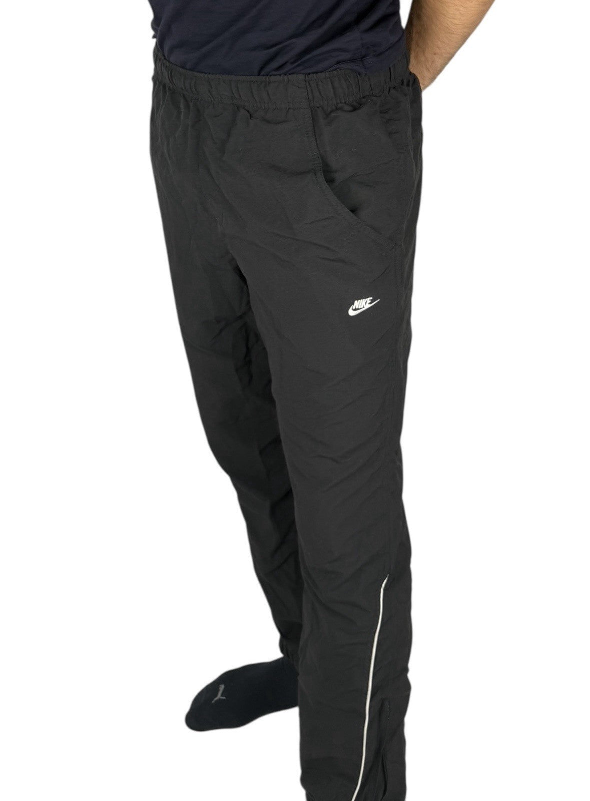 Nike Track Pants Open-Leg – Schwarz, Größe M, Vintage Nylonhose