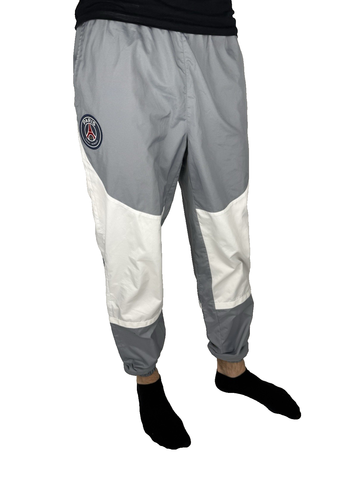 Paris Saint-Germain x Jordan Nylon Track Pants – Grau/Weiß, Baggy Fit, Größe M