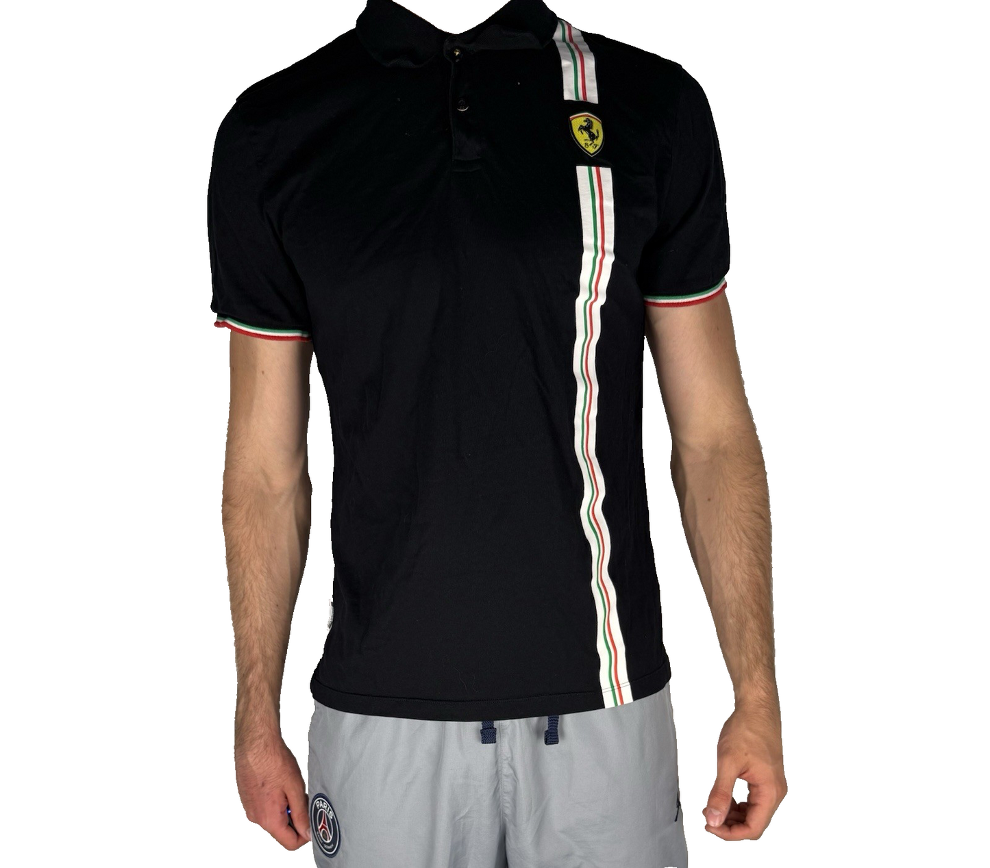 Ferrari Polo Shirt Schwarz – Kurzarm, Größe L, mit Ferrari Wappen
