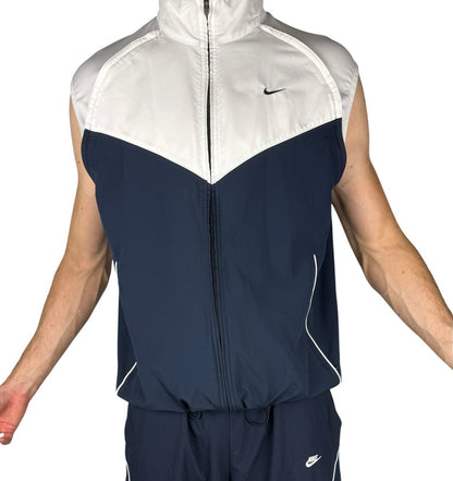 Nike Windbreaker Jacke Weiß-Navy Vintage – Größe XL, wandelbar zur Weste