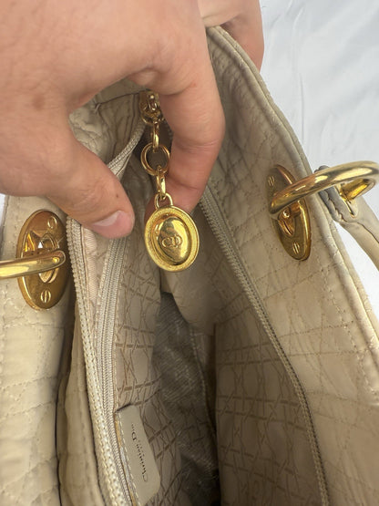 Lady Dior Tasche – Beige, Canvas, Vintage, sehr guter Zustand