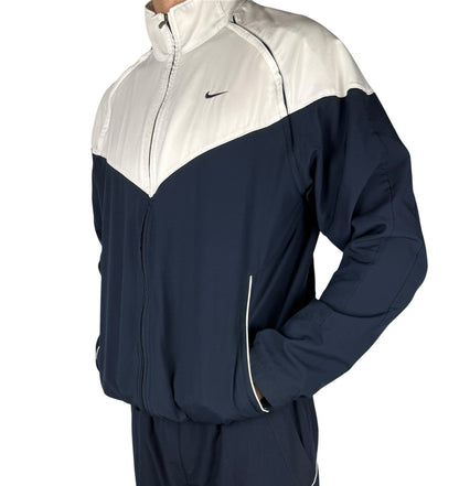Nike Windbreaker Jacke Weiß-Navy Vintage – Größe XL, wandelbar zur Weste