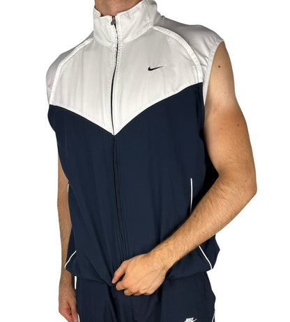 Nike Windbreaker Jacke Weiß-Navy Vintage – Größe XL, wandelbar zur Weste