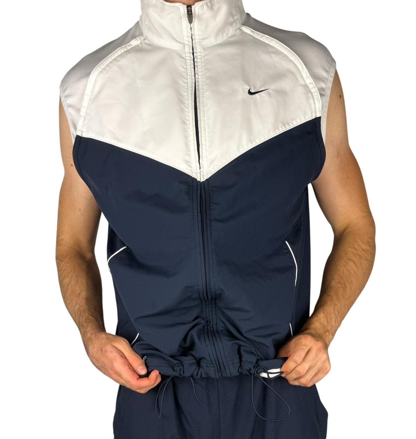 Nike Windbreaker Jacke Weiß-Navy Vintage – Größe XL, wandelbar zur Weste