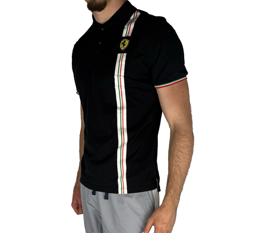 Ferrari Polo Shirt Schwarz – Kurzarm, Größe L, mit Ferrari Wappen