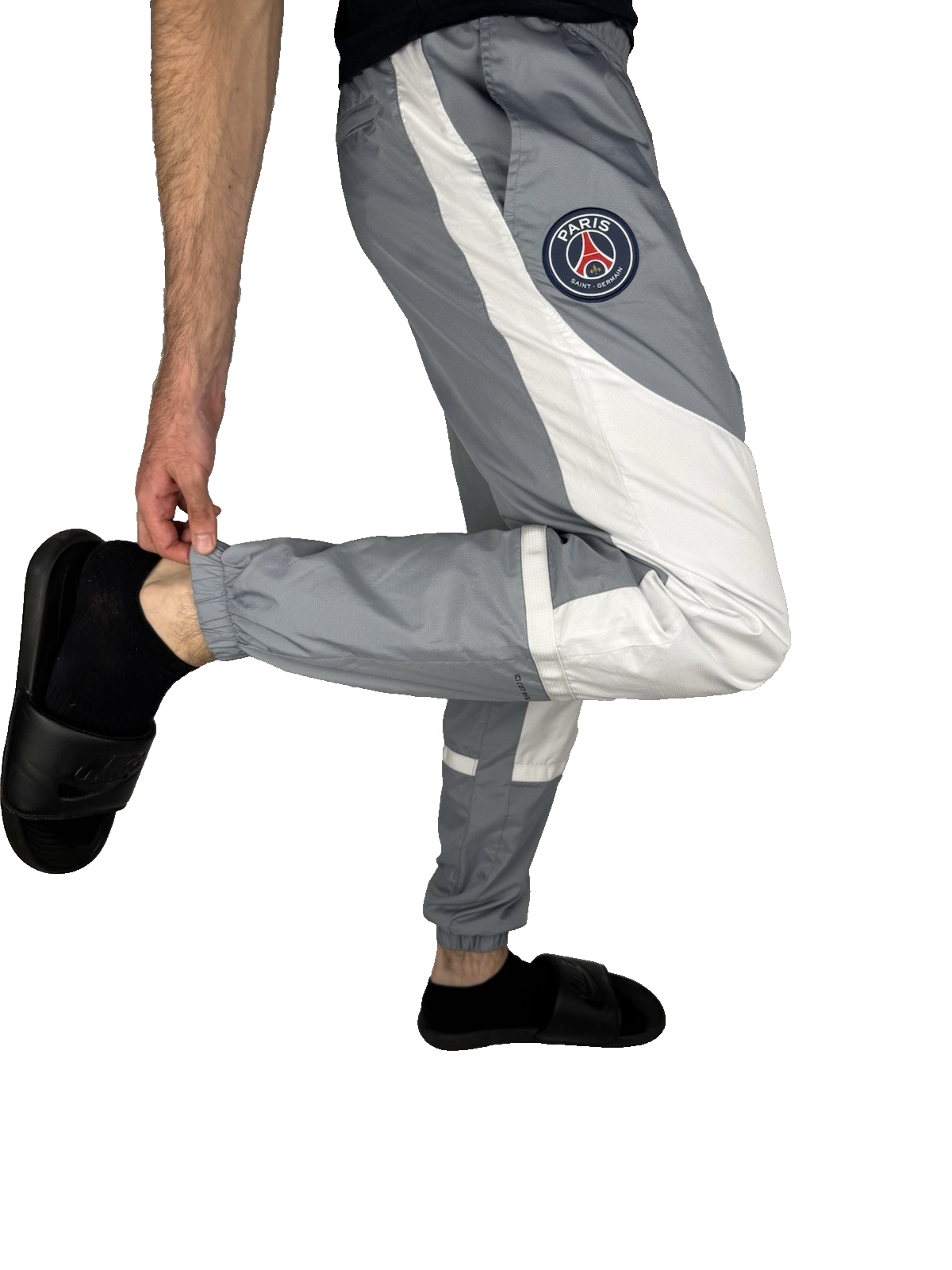 Paris Saint-Germain x Jordan Nylon Track Pants – Grau/Weiß, Baggy Fit, Größe M