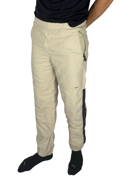 Nike Track Pants – Beige-Grau, Open-Leg Nylonhose, Herren M, Vintage Look