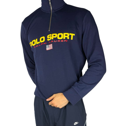 Polo Sport Ralph Lauren Quarterzip Pullover – Navyblau, 100 % Baumwolle L