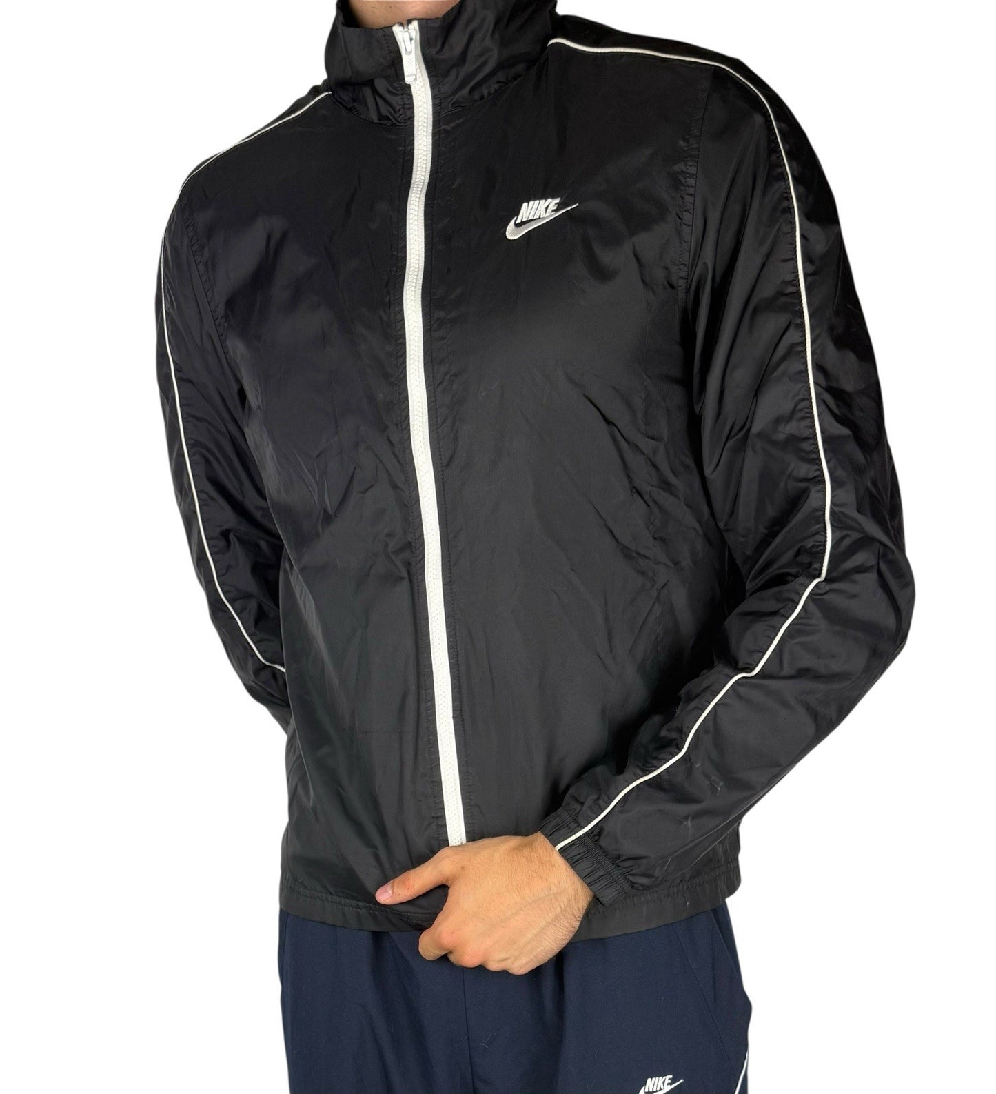 Nike Track Jacket Schwarz – Leichtgewicht Nylon, Größe M, Vintage Style