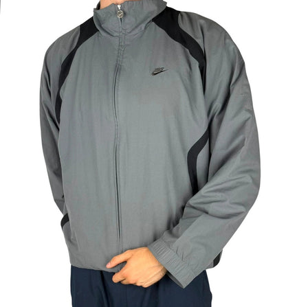 Nike Vintage Trackjacke – Grau/Schwarz, Baggy Fit, Größe 2XL