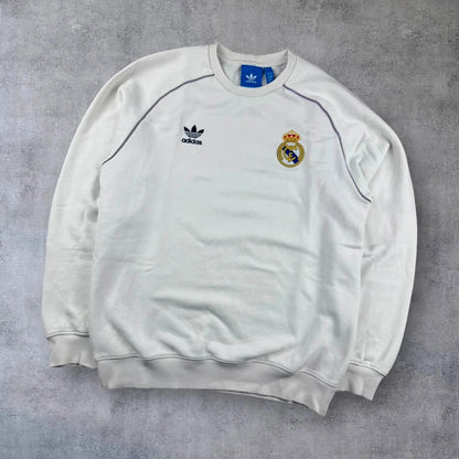 Adidas Real Madrid Pullover – Weiß – Herren S – Vintage Baumwoll-Hoodie