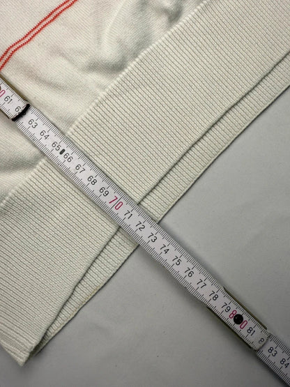 Lacoste – Feinstrick Pullover – Weiß/Rot gestreift – V-Ausschnitt – Größe L (FR 5)
