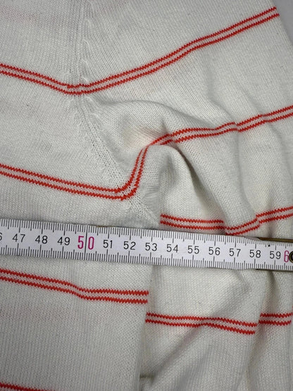 Lacoste – Feinstrick Pullover – Weiß/Rot gestreift – V-Ausschnitt – Größe L (FR 5)