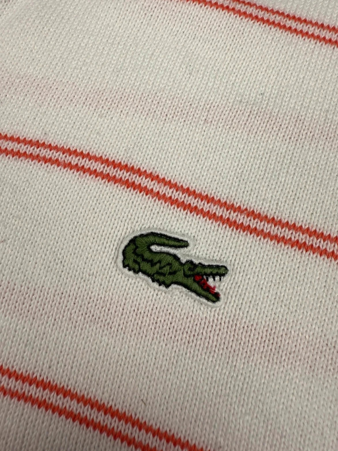 Lacoste – Feinstrick Pullover – Weiß/Rot gestreift – V-Ausschnitt – Größe L (FR 5)