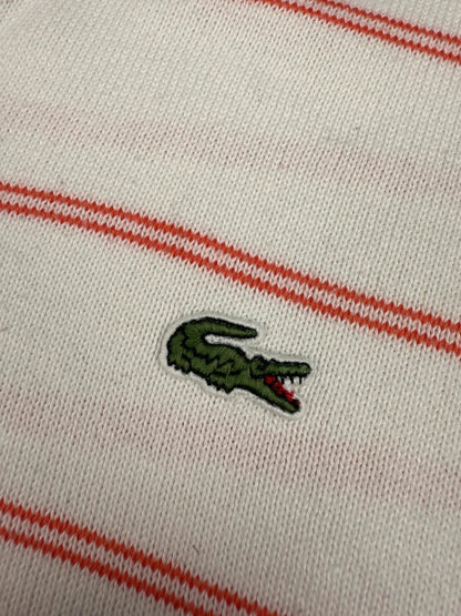 Lacoste – Feinstrick Pullover – Weiß/Rot gestreift – V-Ausschnitt – Größe L (FR 5)