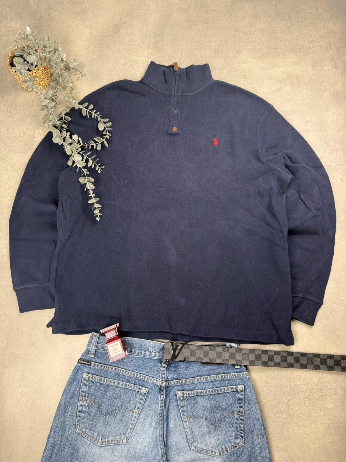 Ralph Lauren Quarter Zip – Marineblau – Feinstrick – Größe XL