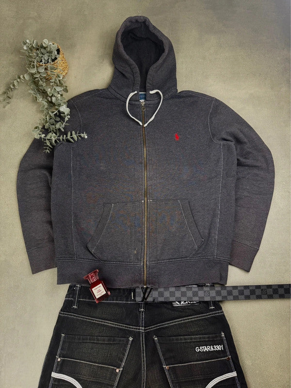 Ralph Lauren Zip Hoodie – Grau – Distressed Edition – Größe L