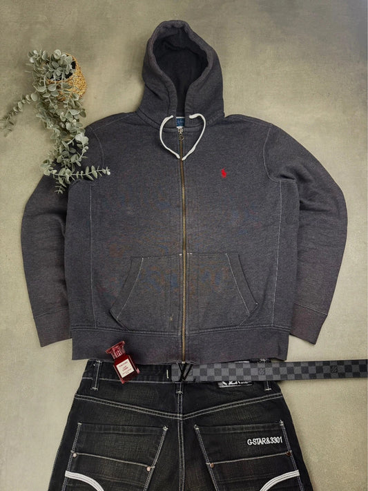 Ralph Lauren Zip Hoodie – Grau – Distressed Edition – Größe L