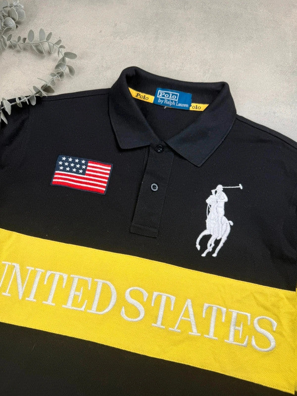 Ralph lauren Polo – United States – Langarm – Schwarz/Gelb – Größe S