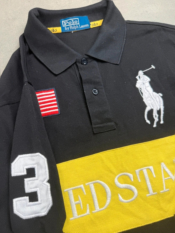 Ralph lauren Polo – United States – Langarm – Schwarz/Gelb – Größe S