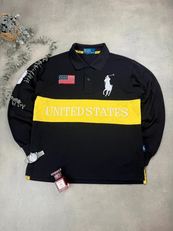 Ralph lauren Polo – United States – Langarm – Schwarz/Gelb – Größe S