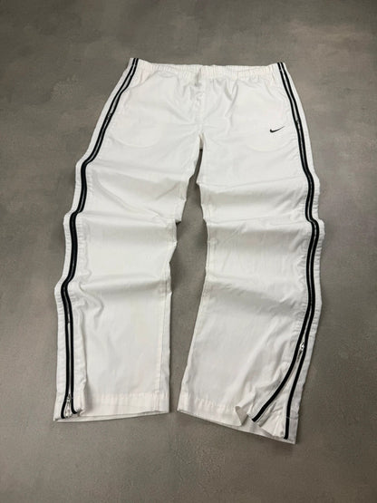 Nike Trackpants – Weiß – Open Leg – Damen S – Leinenoptik