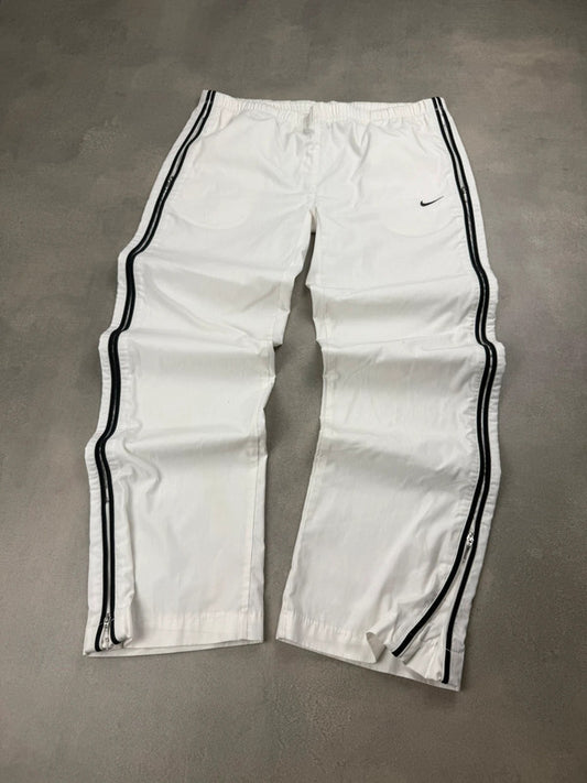 Nike Trackpants – Weiß – Open Leg – Damen S – Leinenoptik