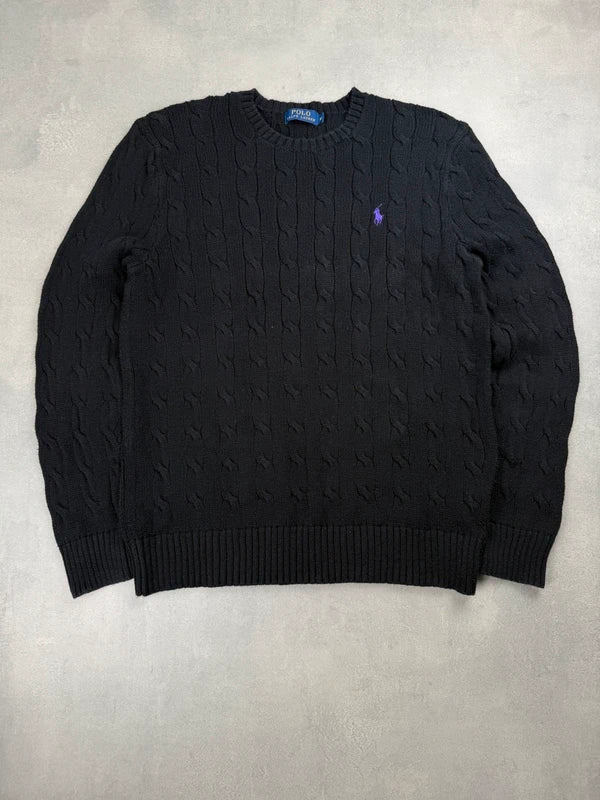 Zopfstrick Sweater – Schwarz – Größe M