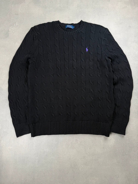Zopfstrick Sweater – Schwarz – Größe M
