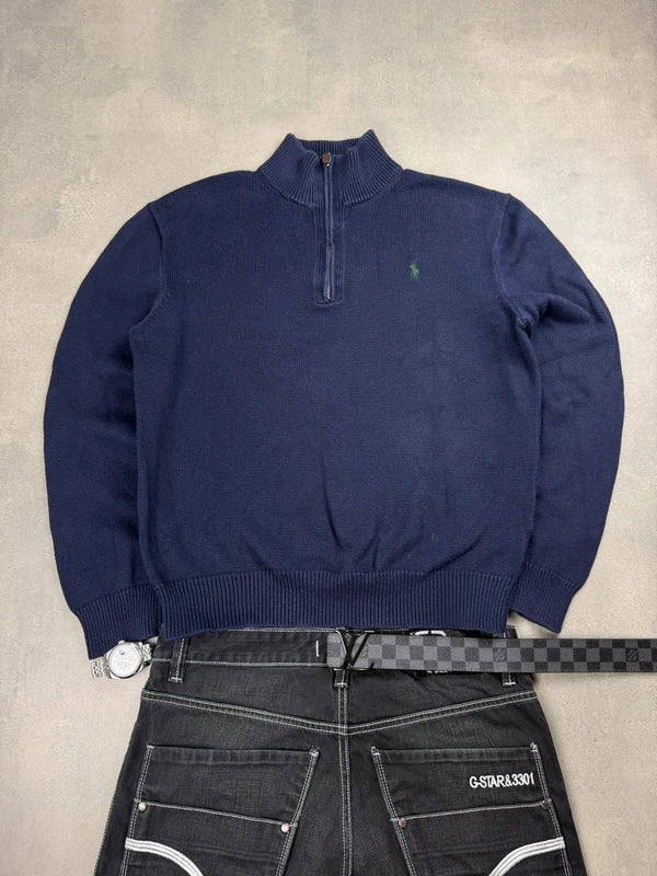 Ralph Lauren Quarter Zip Sweater – Marineblau – Größe L