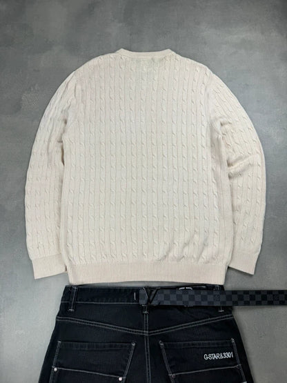 Lacoste Cable Knit Sweater – Weiß Beige – Slim Fit – Größe L