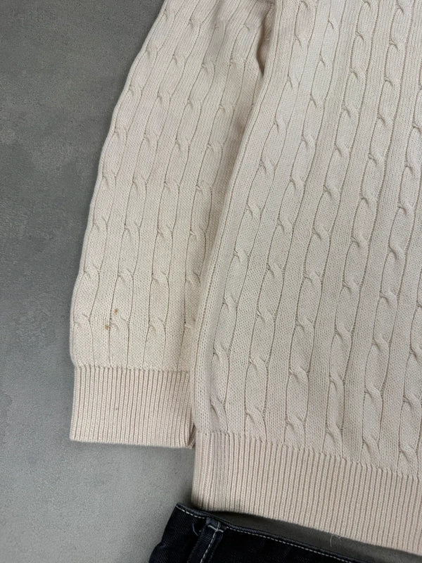 Lacoste Cable Knit Sweater – Weiß Beige – Slim Fit – Größe L