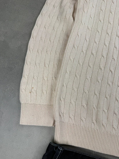 Lacoste Cable Knit Sweater – Weiß Beige – Slim Fit – Größe L