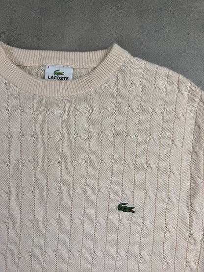 Lacoste Cable Knit Sweater – Weiß Beige – Slim Fit – Größe L