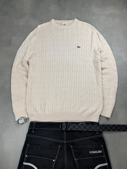 Lacoste Cable Knit Sweater – Weiß Beige – Slim Fit – Größe L