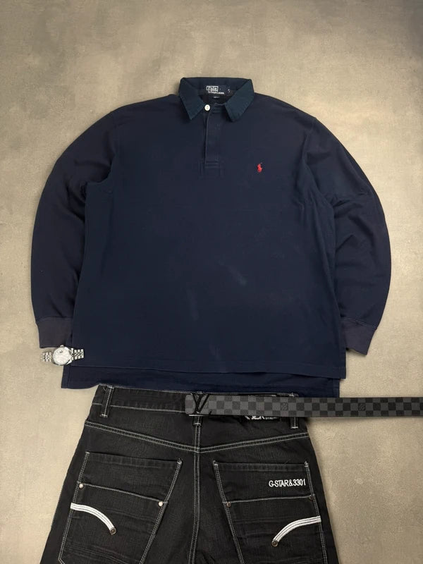 Ralph Lauren Langarm Poloshirt – Weiß – Größe L