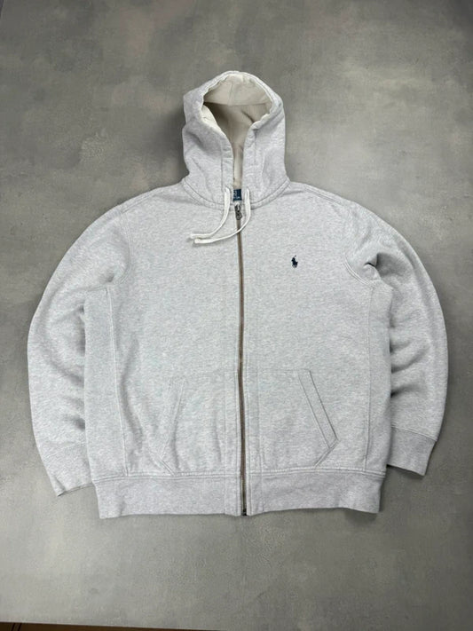 Ralph Lauren Zip Hoodie – Grau – Größe L – Old Money