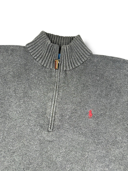 Ralph Lauren Quarter Zip – Schwarz-Grau – Größe L – Heavyweight Cotton