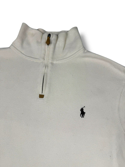 Ralph Lauren Sweater – Weiß – Größe M – Feinstrick Quarter ZIP Pullover 