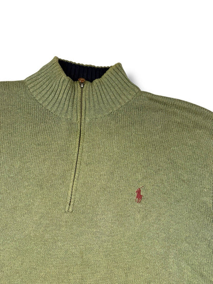 Ralph Lauren Sweater – Grün – Größe XL – Heavyweight Cotton Quarter ZIP Pullover