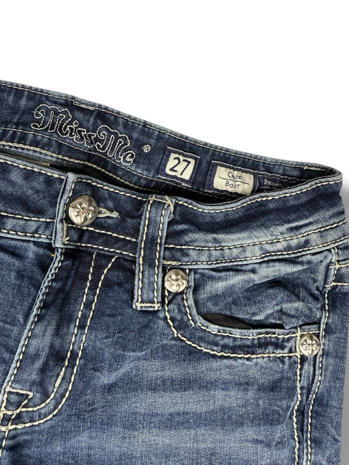 Miss Me Jeans – Blau – Größe 28 – Straight Fit – Engelsflügel Backpockets