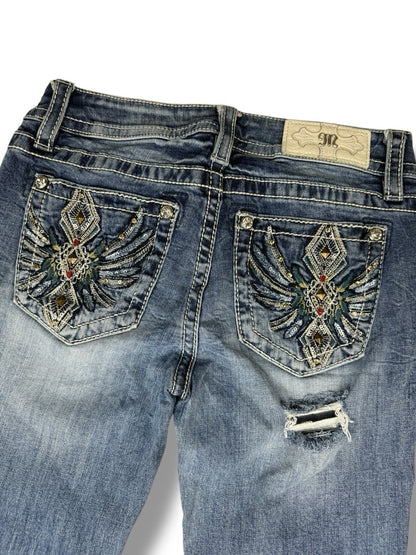Miss Me Jeans – Blau – Größe 28 – Straight Fit – Engelsflügel Backpockets