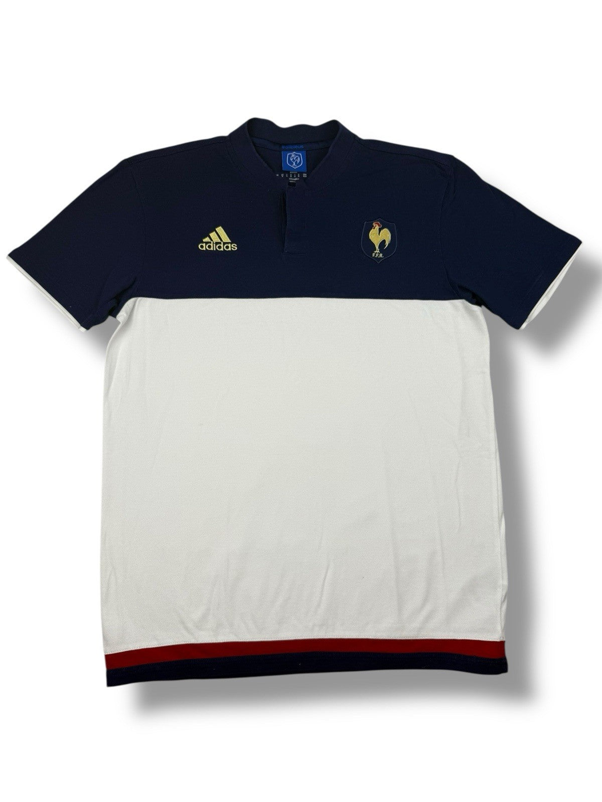 Frankreich Adidas Polo – Blau-Weiß – Größe M