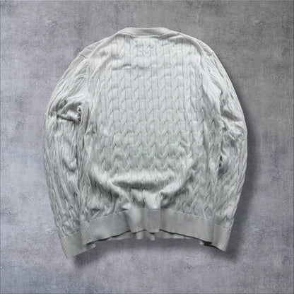 Tommy Hilfiger Strickpullover – Weiß – Zopfmuster – Herren L – Slim Fit