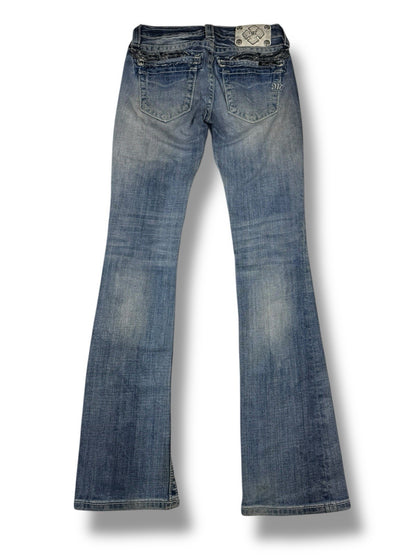 Miss Me Jeans – Hellblau – Größe 28 – Flared Bootcut – Engelsflügel Backpockets