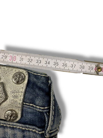 Miss Me Jeans – Hellblau – Größe 28 – Flared Bootcut – Engelsflügel Backpockets