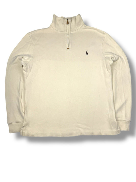 Ralph Lauren Sweater – Weiß – Größe M – Feinstrick Quarter ZIP Pullover 