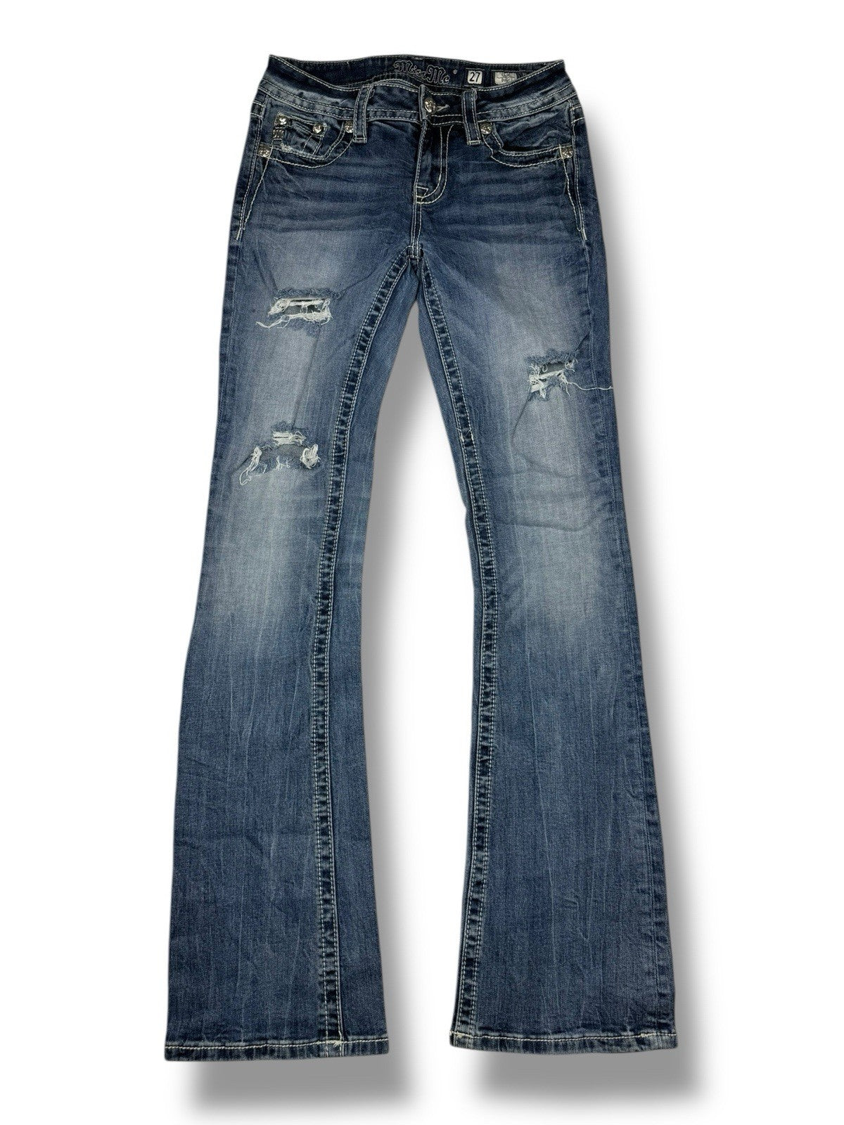 Miss Me Jeans – Blau – Größe 28 – Straight Fit – Engelsflügel Backpockets