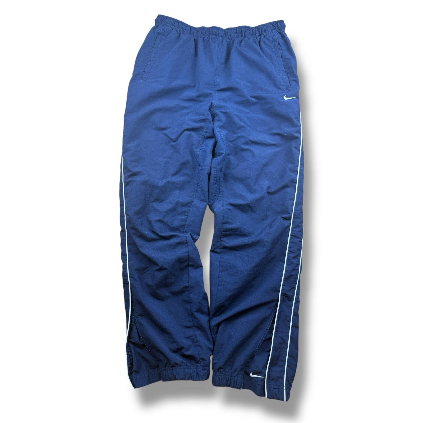 Nike Track Pants – Marineblau – Herren M – Doppeltes Piping – Open Leg